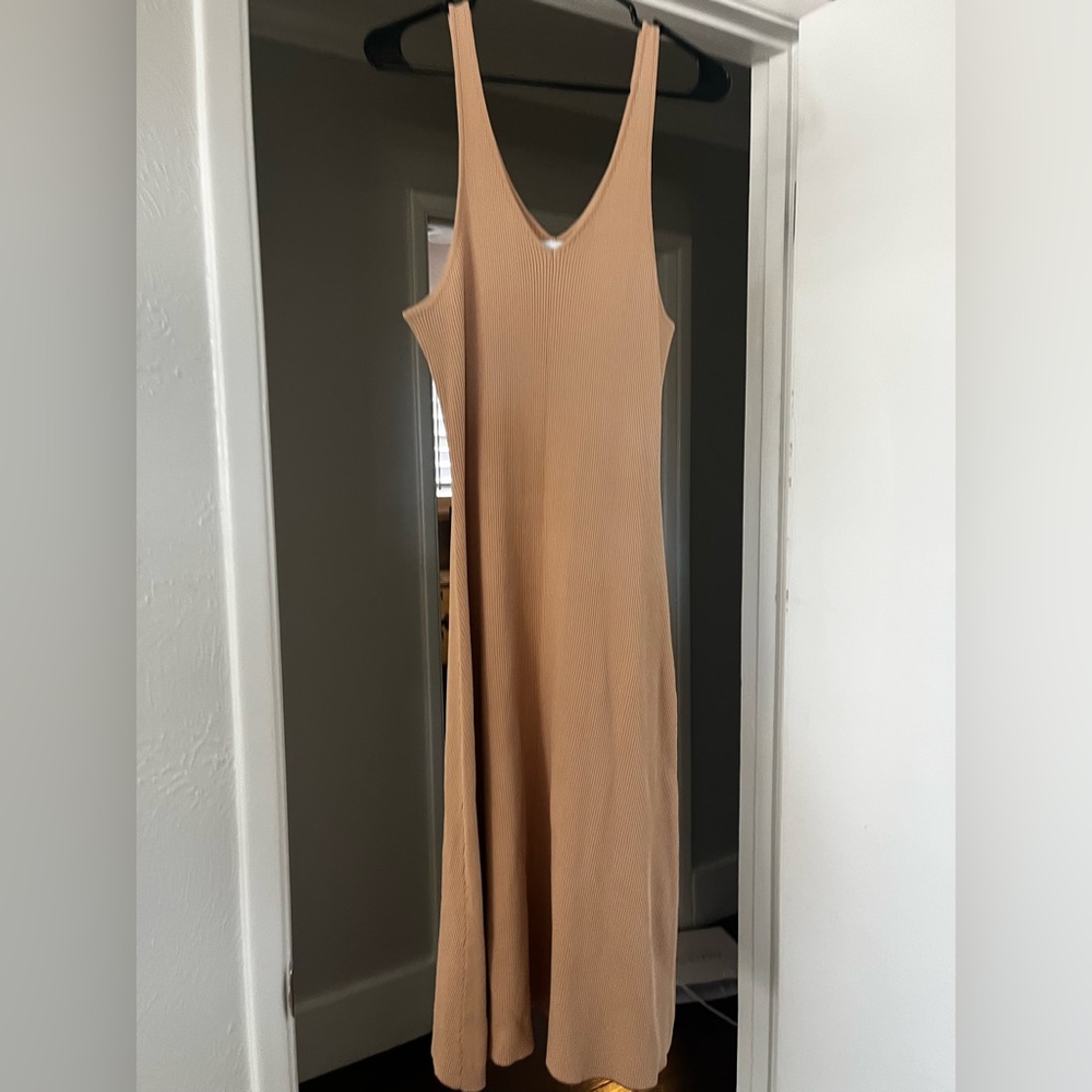 Paris+Me Size L Neutral Nude Midi Rib Tank Knit Aline Dress